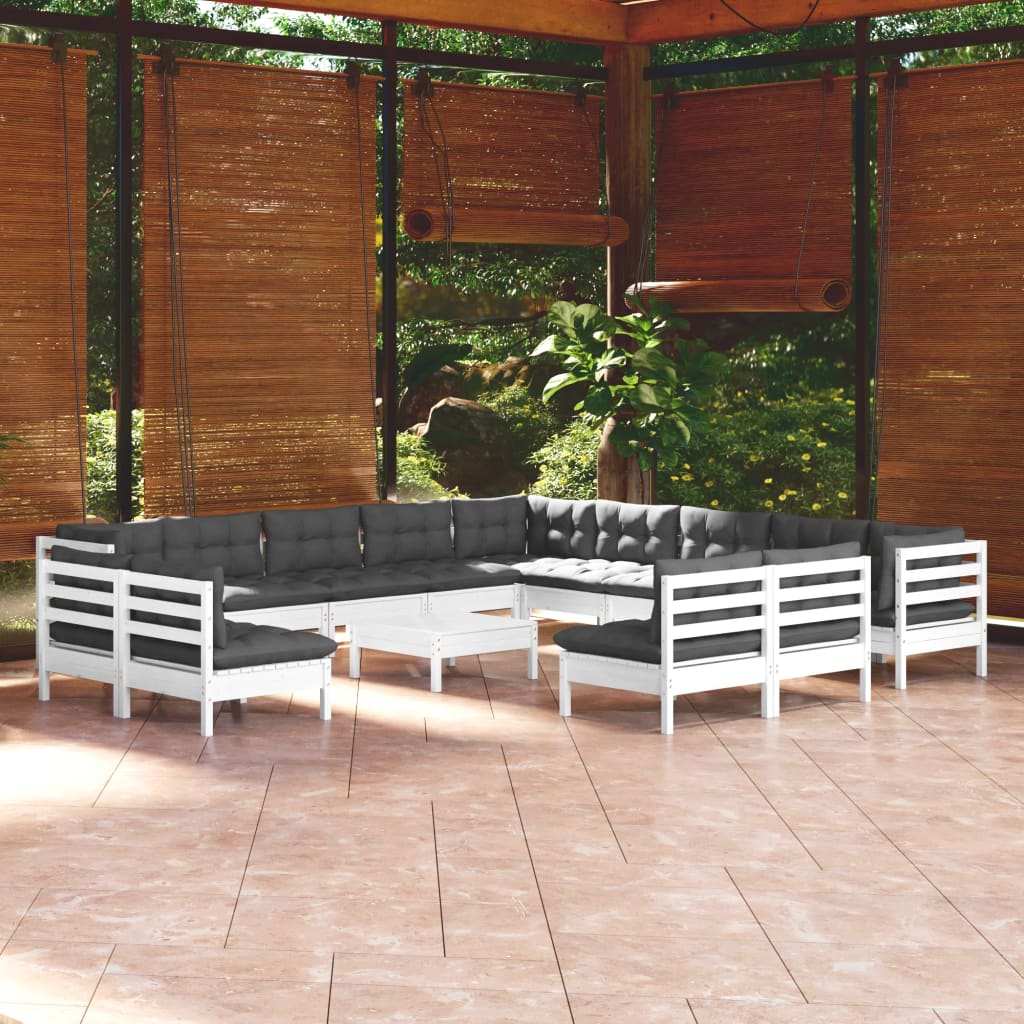 Set Divani da Giardino 14 pz con Cuscini Bianchi Legno di Pino - homemem39