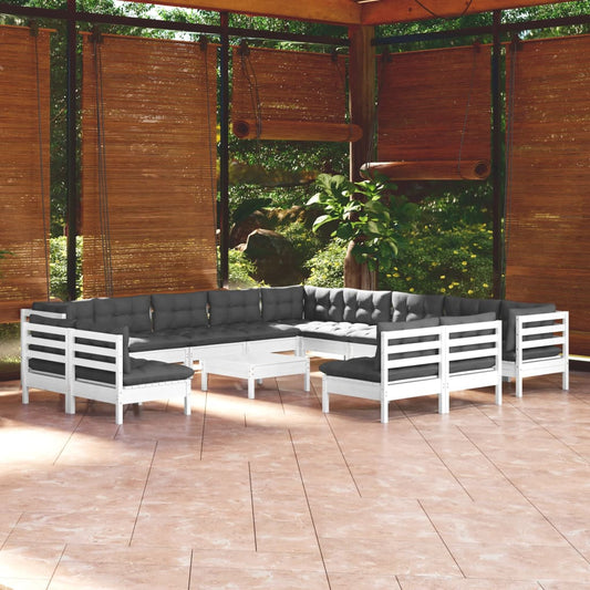 Set Divani da Giardino 14 pz con Cuscini Bianchi Legno di Pino - homemem39