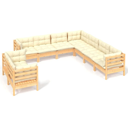 Set Divani da Giardino 9 pz con Cuscini Crema Massello di Pino | homemem39