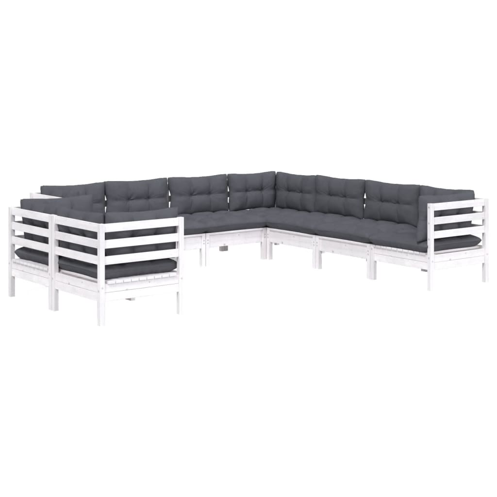 Set Divani da Giardino 9 pz con Cuscini Bianchi Legno di Pino | homemem39