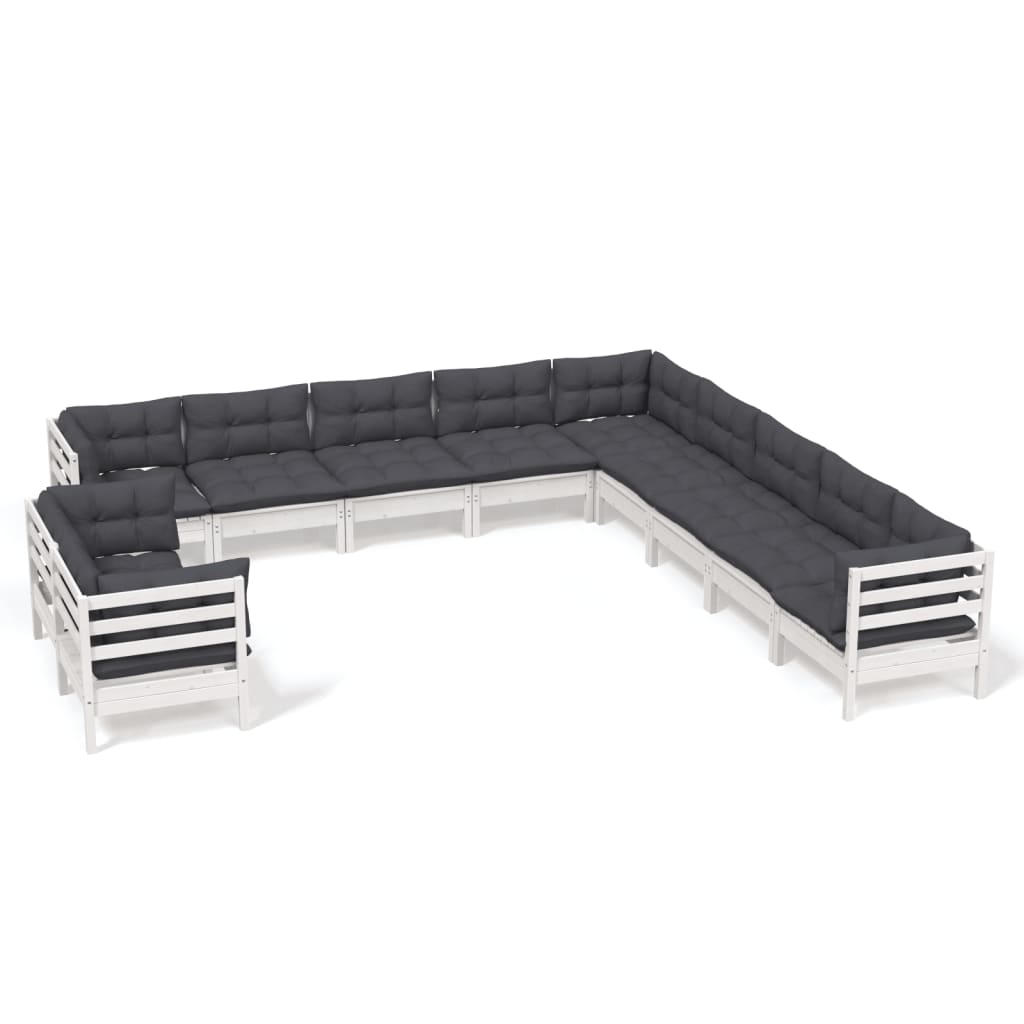 Set Divani da Giardino 11 pz con Cuscini Bianchi Legno di Pino | homemem39