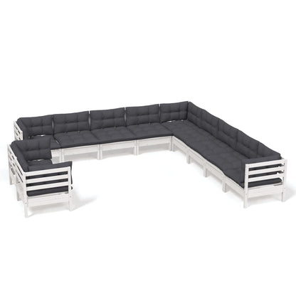 Set Divani da Giardino 11 pz con Cuscini Bianchi Legno di Pino | homemem39