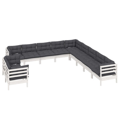 Set Divani da Giardino 11 pz con Cuscini Bianchi Legno di Pino | homemem39