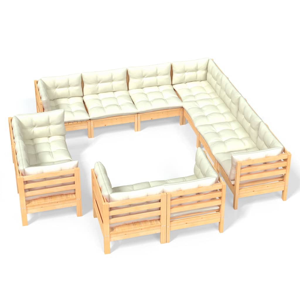 Set Divani da Giardino 11 pz con Cuscini Crema in Massello di Pino | homemem39