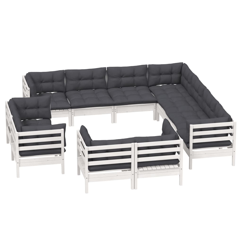Set Divani da Giardino 11 pz con Cuscini Bianchi Legno di Pino | homemem39