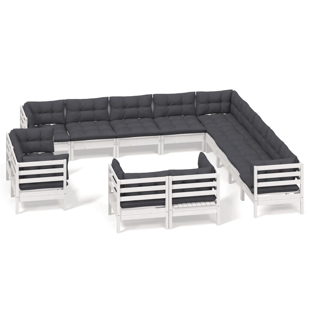 Set Divani da Giardino 13 pz con Cuscini Bianchi Legno di Pino | homemem39
