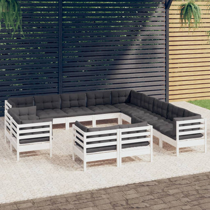 Set Divani da Giardino 13 pz con Cuscini Bianchi Legno di Pino - homemem39