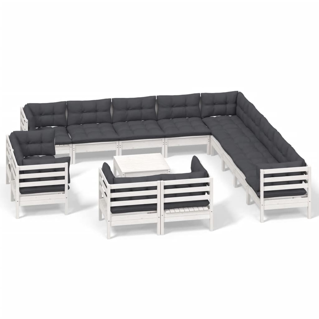Set Divani da Giardino 14 pz con Cuscini Bianchi Legno di Pino | homemem39