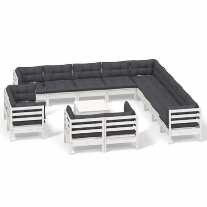Set Divani da Giardino 14 pz con Cuscini Bianchi Legno di Pino | homemem39