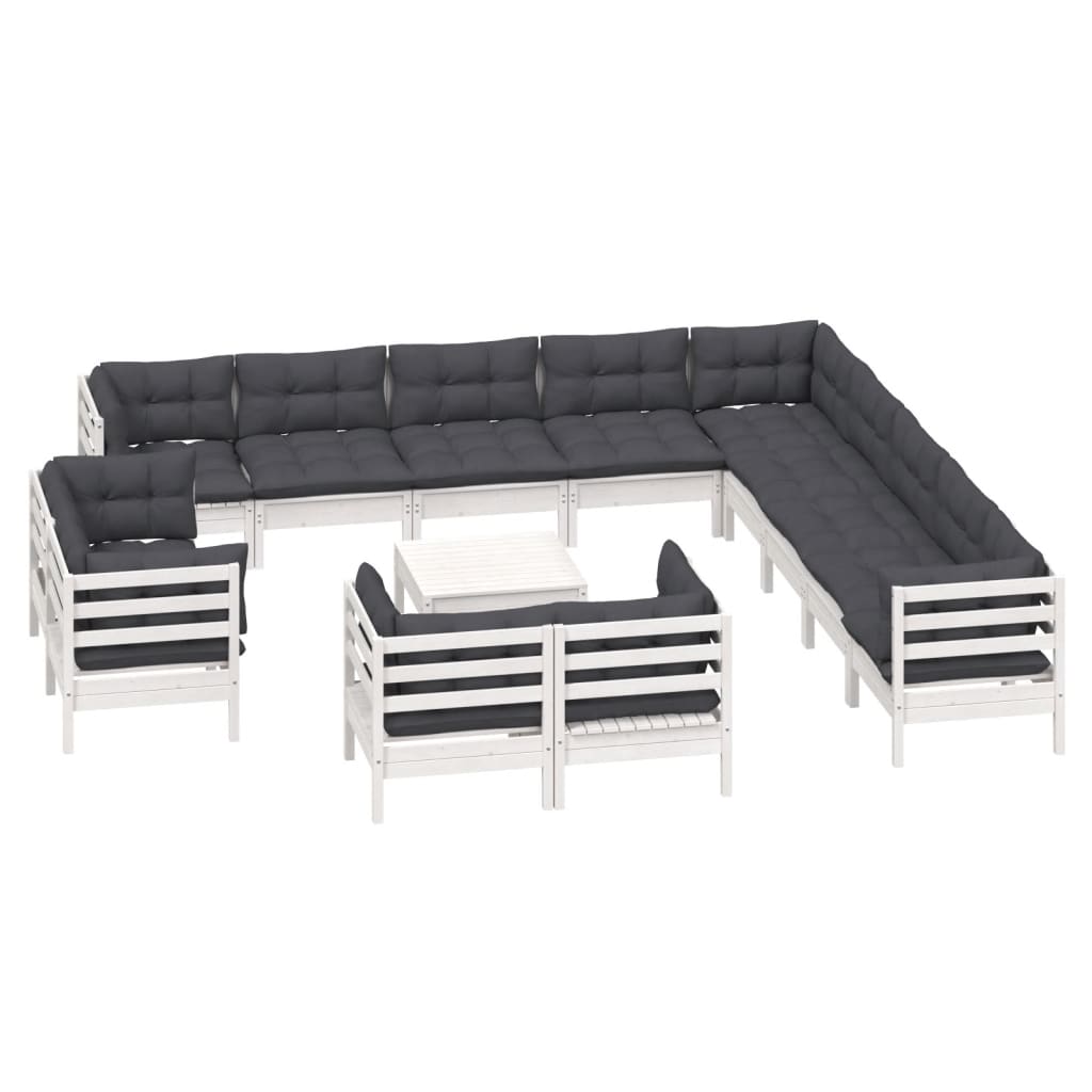 Set Divani da Giardino 14 pz con Cuscini Bianchi Legno di Pino | homemem39