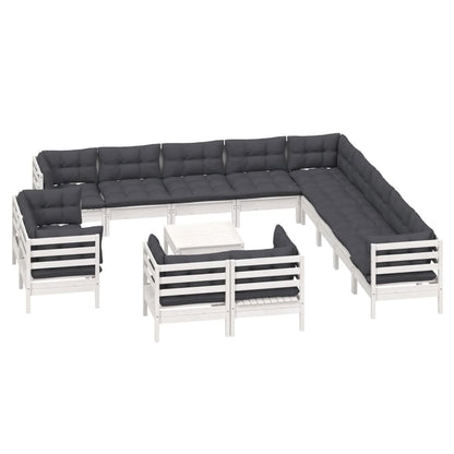 Set Divani da Giardino 14 pz con Cuscini Bianchi Legno di Pino | homemem39