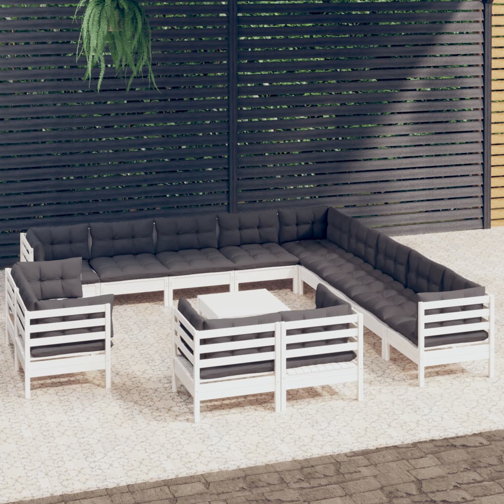 Set Divani da Giardino 14 pz con Cuscini Bianchi Legno di Pino | homemem39