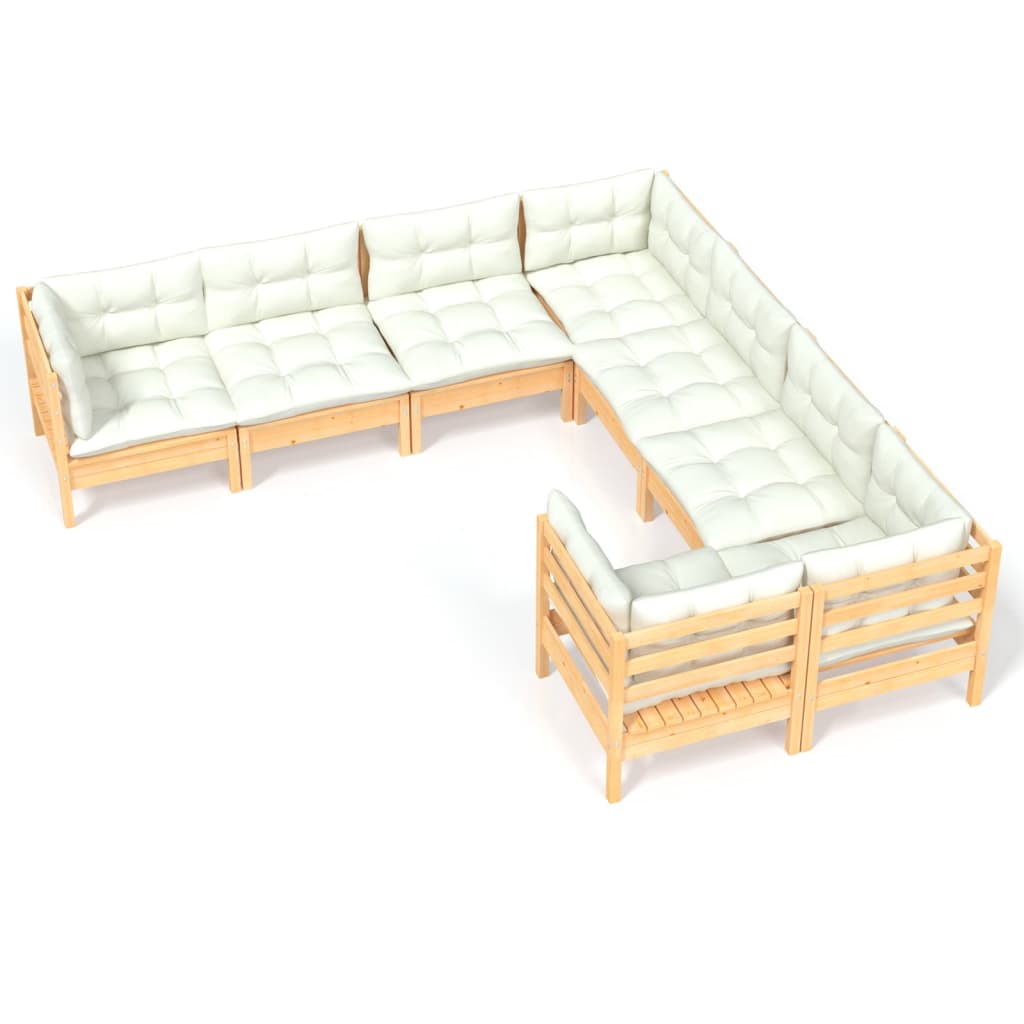 Set Divani da Giardino 8 pz con Cuscini Crema Massello di Pino | homemem39