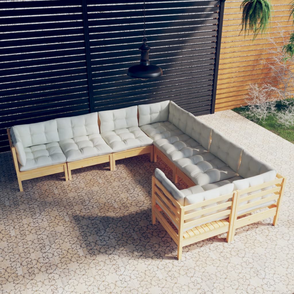 Set Divani da Giardino 8 pz con Cuscini Crema Massello di Pino | homemem39