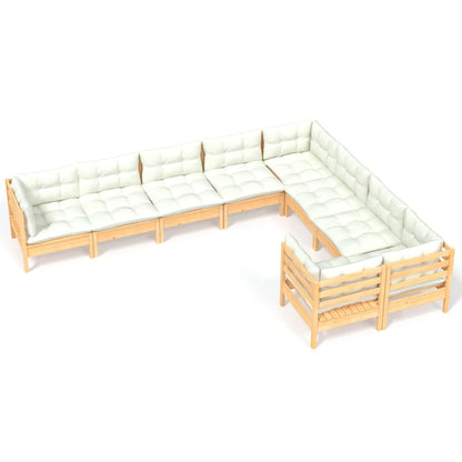 Set Salotto da Giardino 9 pz con Cuscini Crema in Legno di Pino | homemem39