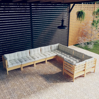 Set Salotto da Giardino 9 pz con Cuscini Crema in Legno di Pino | homemem39