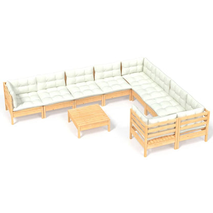 Set Divani da Giardino 10 pz con Cuscini Crema Massello di Pino | homemem39