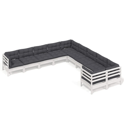 Set Divani da Giardino 10 pz con Cuscini Bianchi Legno di Pino - homemem39