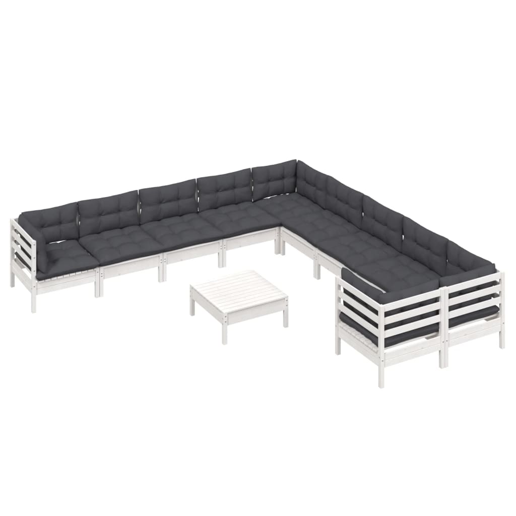 Set Divani da Giardino 11 pz con Cuscini Bianchi Legno di Pino - homemem39