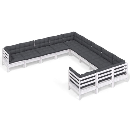 Set Divani da Giardino 11 pz con Cuscini Bianchi Legno di Pino - homemem39