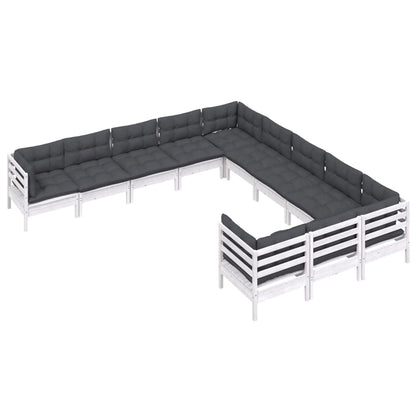 Set Divani da Giardino 11 pz con Cuscini Bianchi Legno di Pino - homemem39