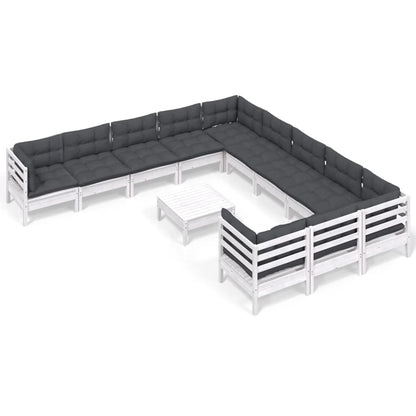 Set Divani da Giardino 12 pz con Cuscini Legno di Pino Bianco - homemem39