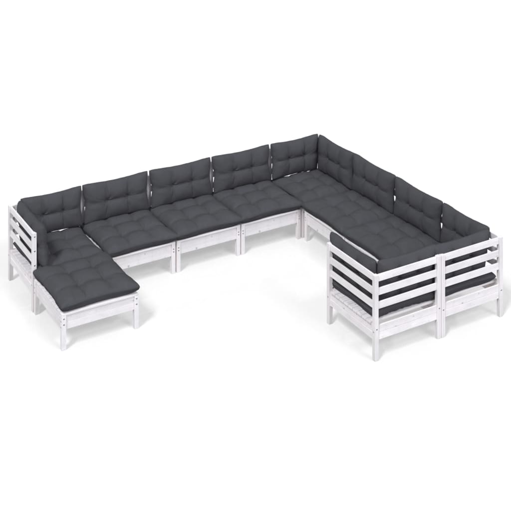 Set Divani da Giardino 10 pz con Cuscini Legno di Pino Bianco | homemem39