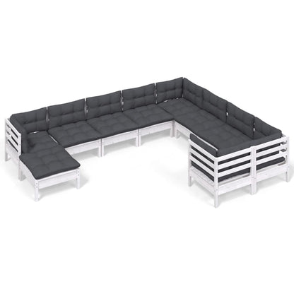 Set Divani da Giardino 10 pz con Cuscini Legno di Pino Bianco - homemem39