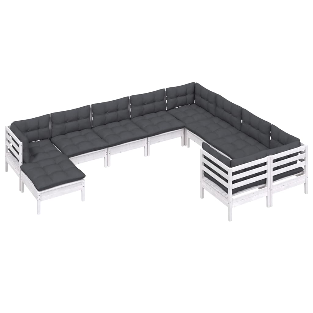 Set Divani da Giardino 10 pz con Cuscini Legno di Pino Bianco | homemem39