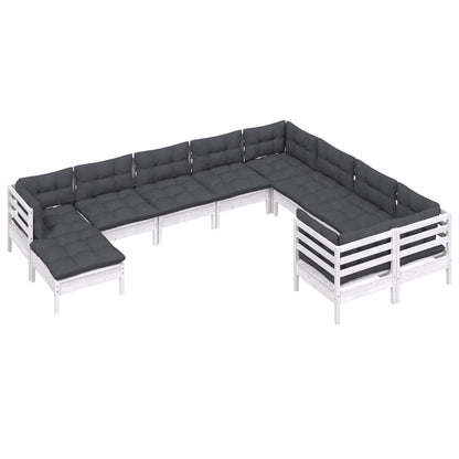 Set Divani da Giardino 10 pz con Cuscini Legno di Pino Bianco | homemem39