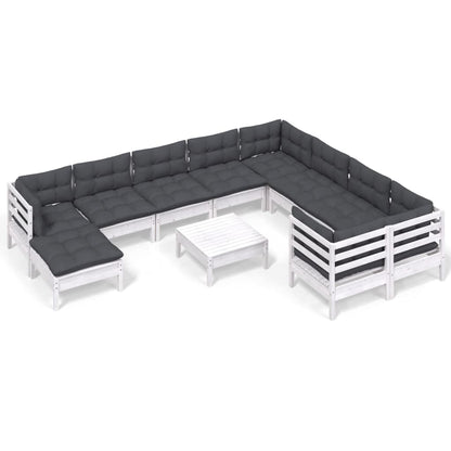 Set Divani da Giardino 11 pz con Cuscini Legno di Pino Bianco - homemem39