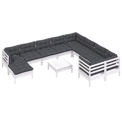 Set Divani da Giardino 11 pz con Cuscini Legno di Pino Bianco - homemem39