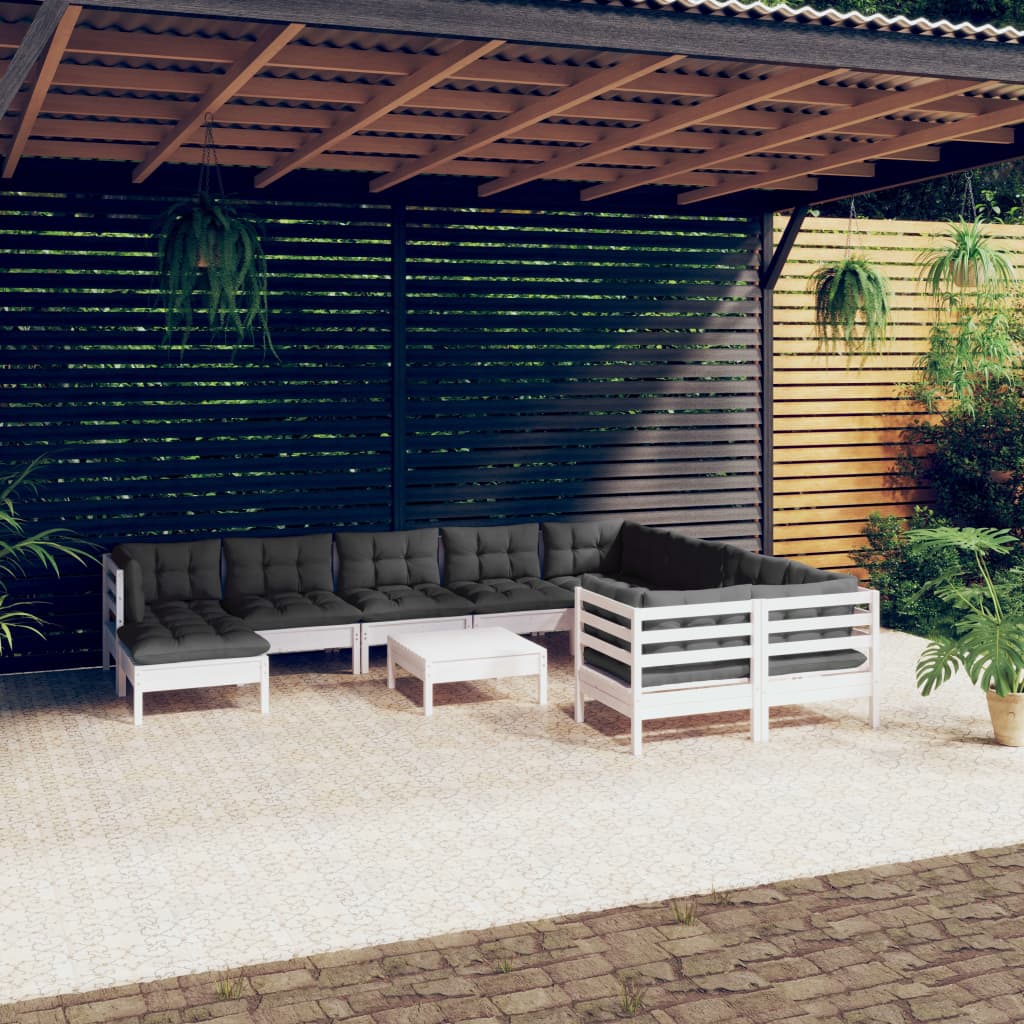 Set Divani da Giardino 11 pz con Cuscini Legno di Pino Bianco - homemem39