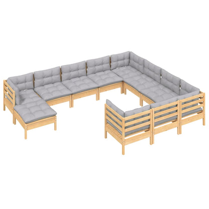 Set Divani da Giardino 11 pz con Cuscini Grigi Massello di Pino