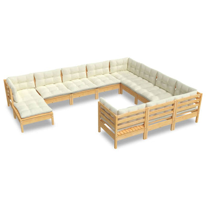 Set Divani da Giardino 11 pz con Cuscini Crema Massello di Pino | homemem39