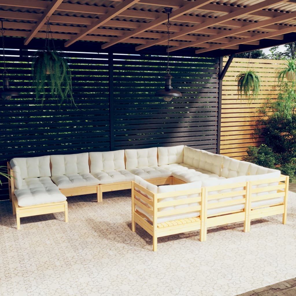 Set Divani da Giardino 11 pz con Cuscini Crema Massello di Pino | homemem39