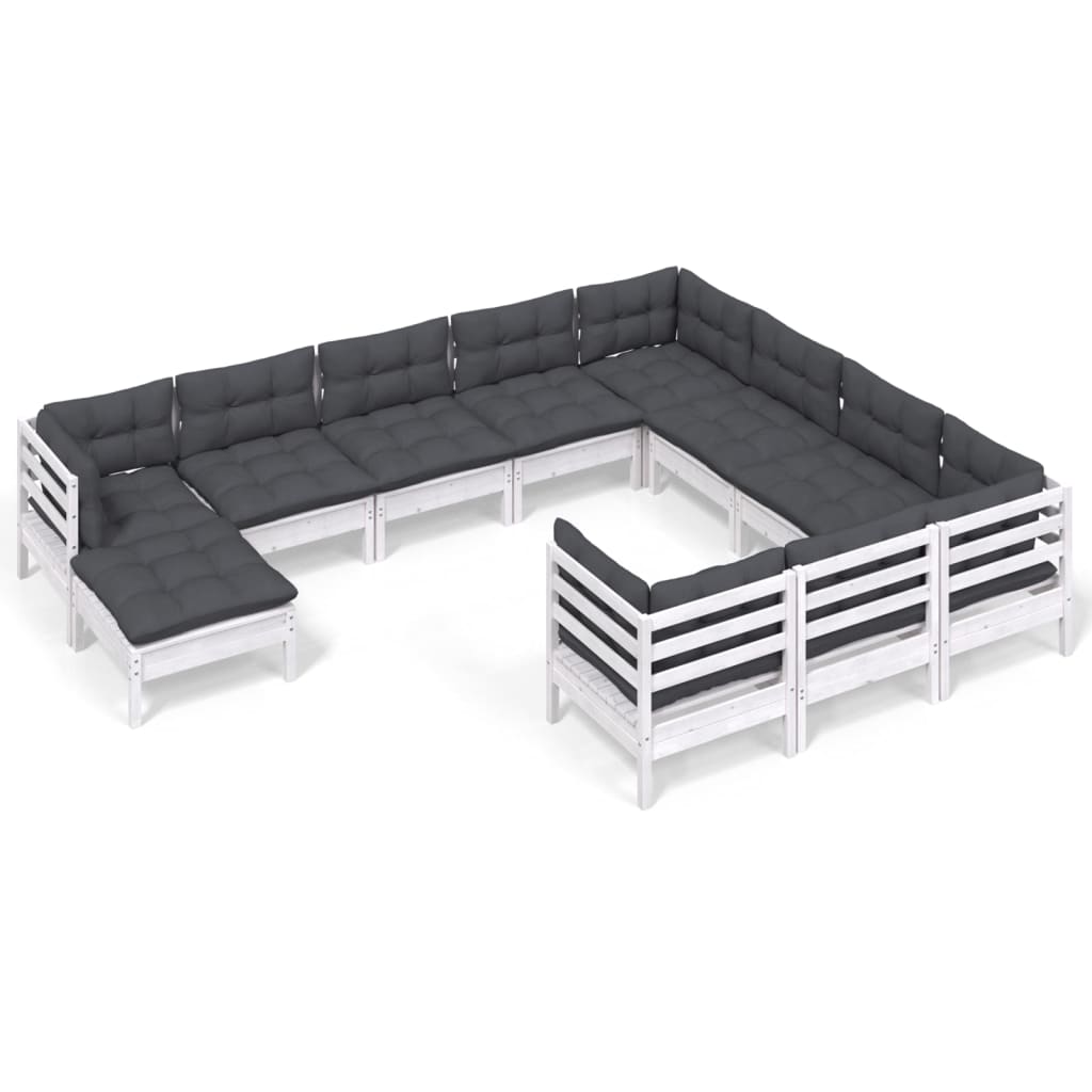 Set Divani da Giardino 11 pz con Cuscini Legno di Pino Bianco - homemem39