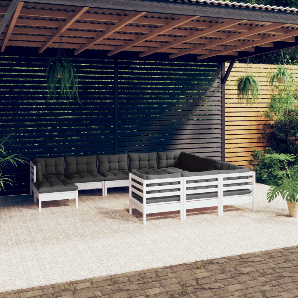Set Divani da Giardino 11 pz con Cuscini Legno di Pino Bianco - homemem39