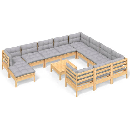 Set Divani da Giardino 12 pz con Cuscini Grigi Massello di Pino | homemem39