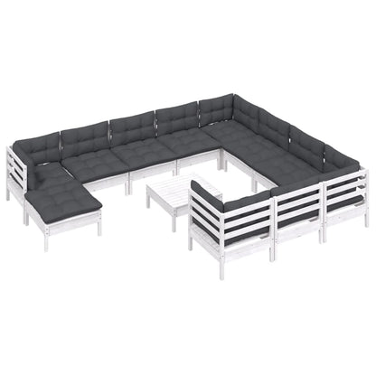 Set Divani da Giardino 12 pz con Cuscini Legno di Pino Bianco - homemem39