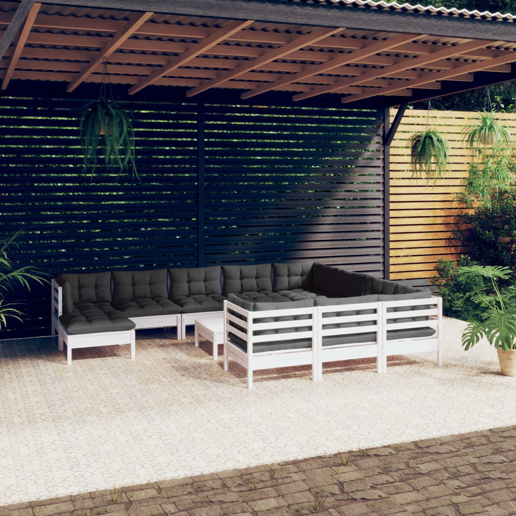 Set Divani da Giardino 12 pz con Cuscini Legno di Pino Bianco - homemem39