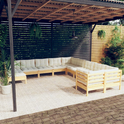 Set Divani da Giardino 11 pz con Cuscini Crema Massello di Pino | homemem39