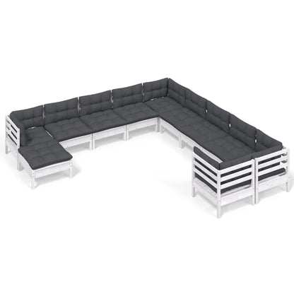 Set Divani da Giardino 11 pz con Cuscini Legno di Pino Bianco - homemem39