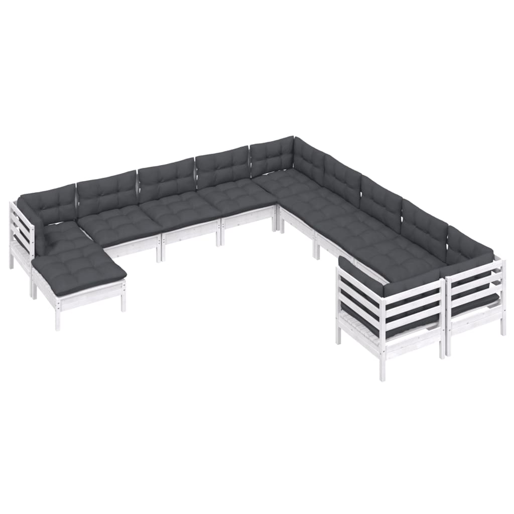 Set Divani da Giardino 11 pz con Cuscini Legno di Pino Bianco - homemem39