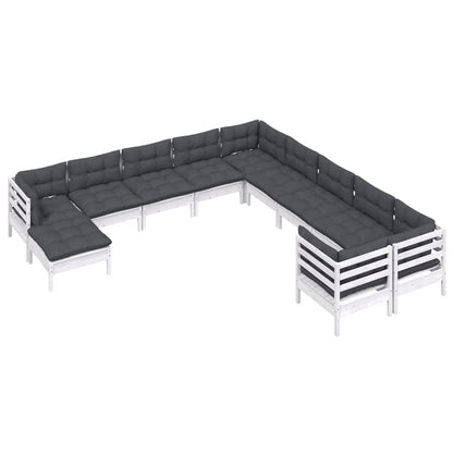 Set Divani da Giardino 11 pz con Cuscini Legno di Pino Bianco - homemem39
