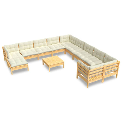 Set Divani da Giardino 12 pz con Cuscini Crema Massello di Pino | homemem39