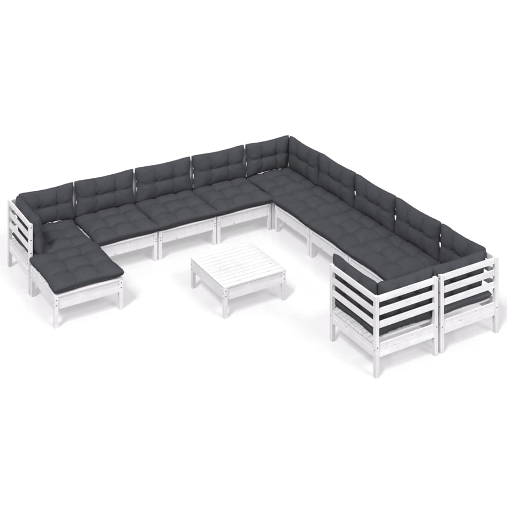 Set Divani da Giardino 12 pz con Cuscini Legno di Pino Bianco - homemem39