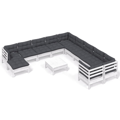 Set Divani da Giardino 12 pz con Cuscini Legno di Pino Bianco - homemem39