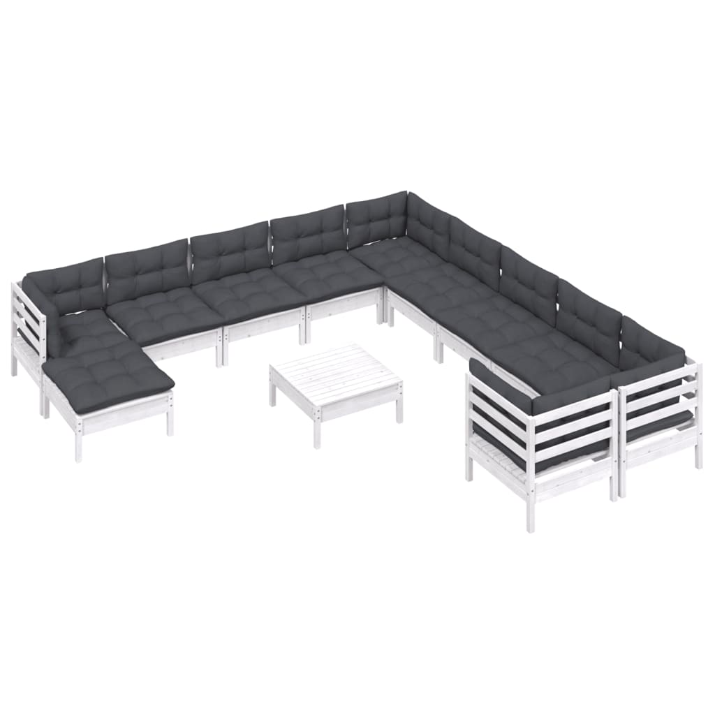 Set Divani da Giardino 12 pz con Cuscini Legno di Pino Bianco - homemem39