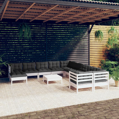 Set Divani da Giardino 12 pz con Cuscini Legno di Pino Bianco - homemem39